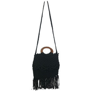Danielle Nicole Women's Black Boho Macrame Wooden Handle Crossbody Bag Chic Knit